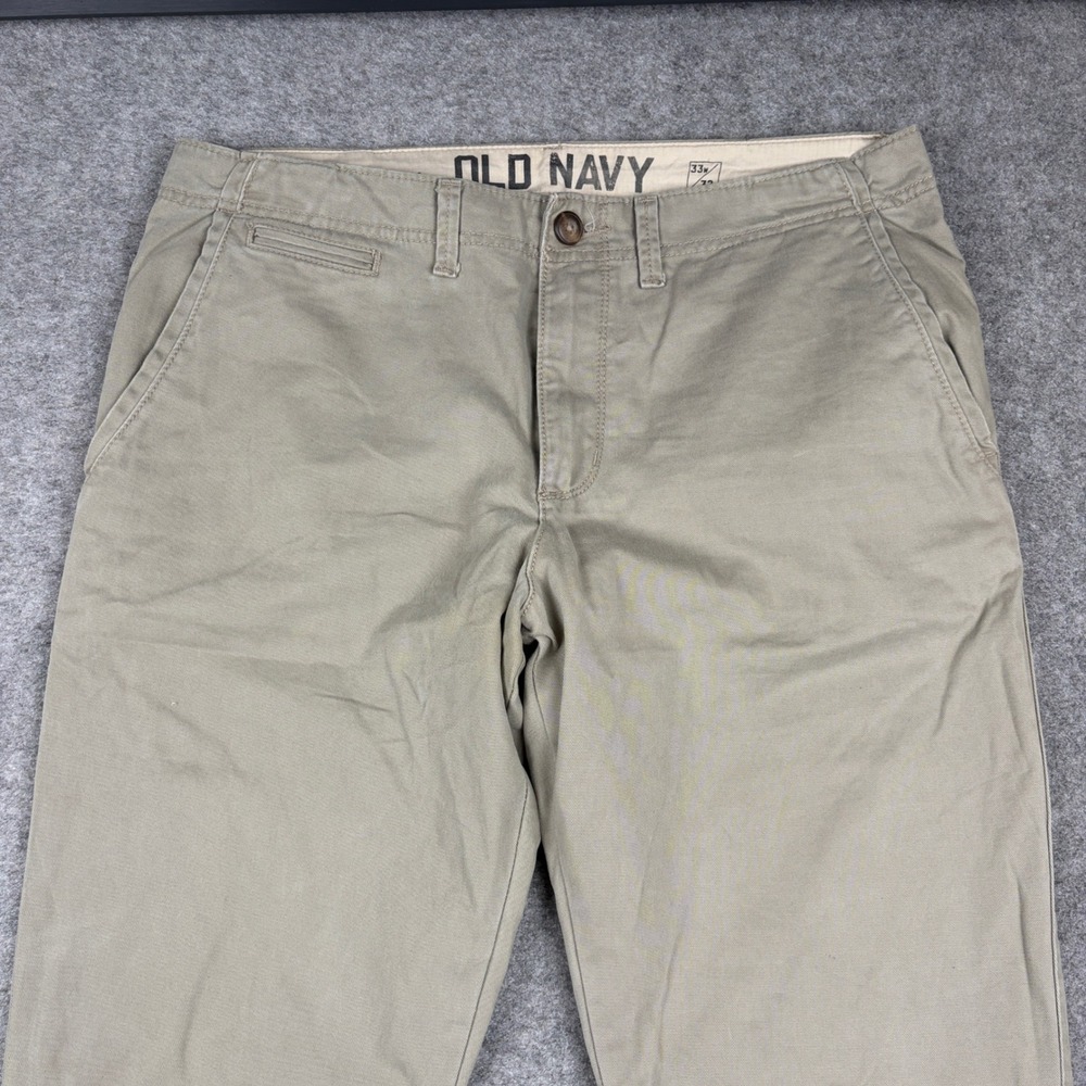 Old Navy Slim Chino Pants Mens 33x32 Khaki Tan Casual Workwear Outdoor Trousers